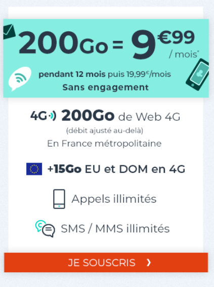 Deal Forfait mobile 200Go