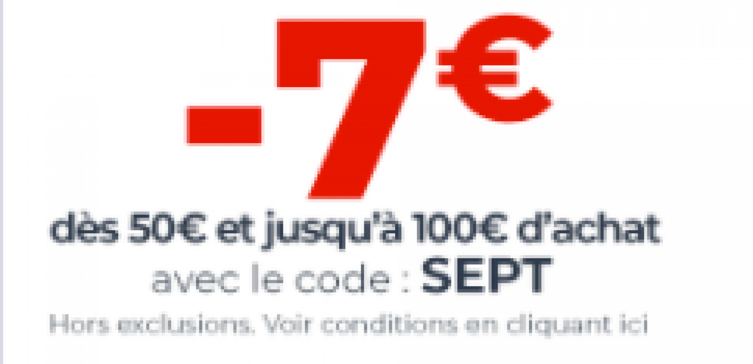 Code promo Cdiscount 7€ dès 50€ et jusqu’à 100€ d’achat maximum Le