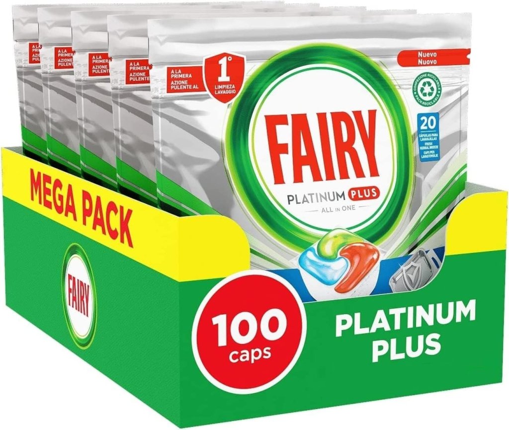 Prime) Fairy Platinum Plus - 100 Tablettes Lave-Vaisselle All In One (5x 20  capsules) - Le CrocoDeal