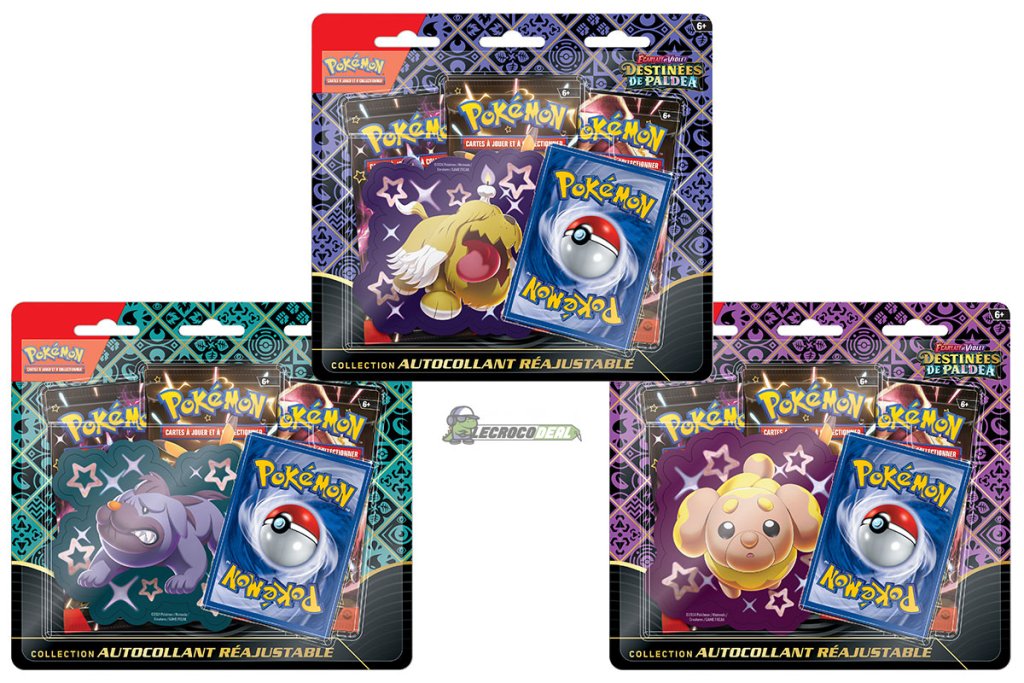 Où acheter les 3 coffrets Pokémon Tech Sticker Collection (Autocollant Réajustable) de la série EV4.5 Destinées de Paldea ?