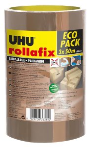 UHU Rollafix - Rubans adhésif d'emballage brun, lot 3 rubans