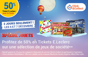 bon plan jeux et jouets sur leclerc avec 50% en ticket Leclerc avec la carte