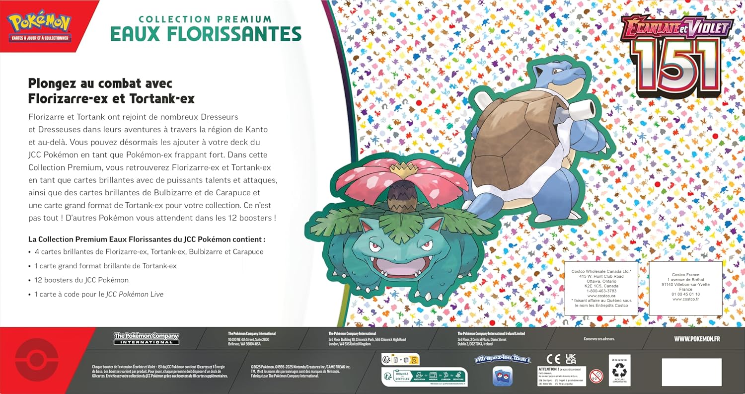 Visuel et détails du contenu du coffret Pokémon 151 Eaux Florissantes de la Collection Premium