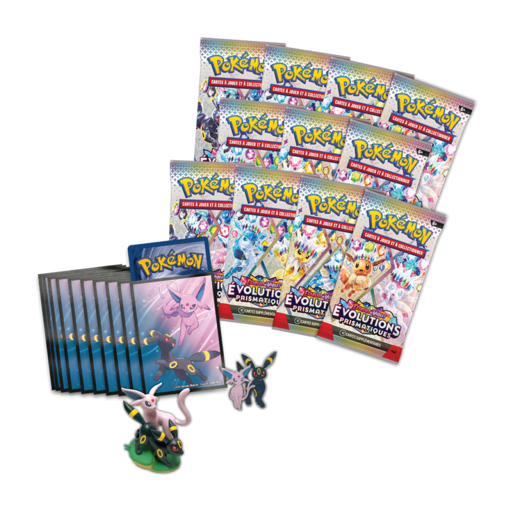 Contenu du coffret Pokémon Collection Figurine Evolutions Prismatiques de septembre 2025 en français