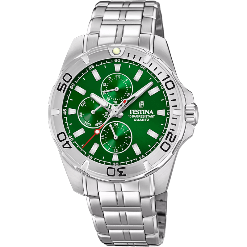 belle promotion sur cette montre FESTINA en acier inoxydable avec cadran vert