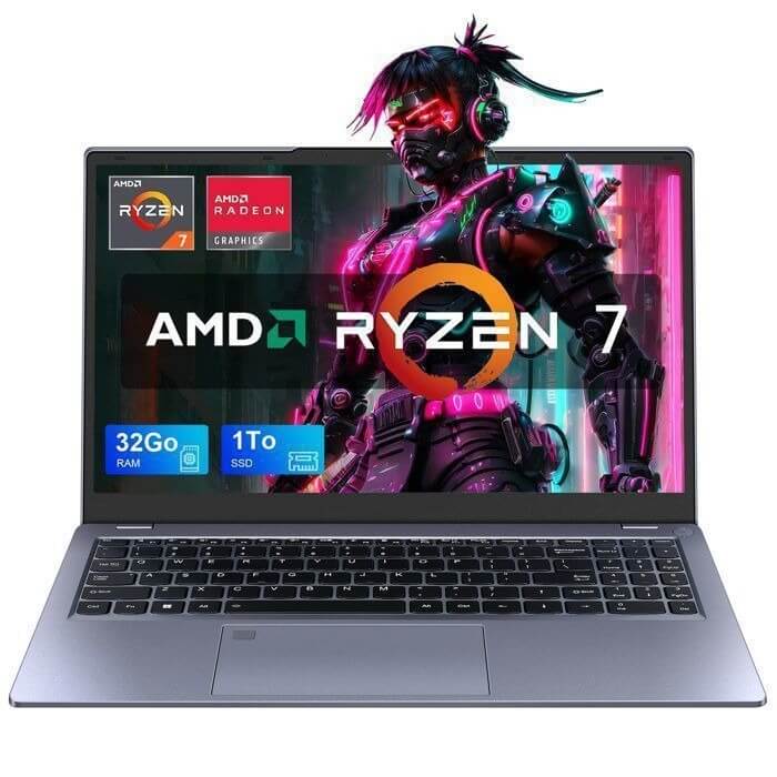 FUNYET Ordinateur Portable Gaming AMD Ryzen ™7 5700U, 15.6 Pouces Win