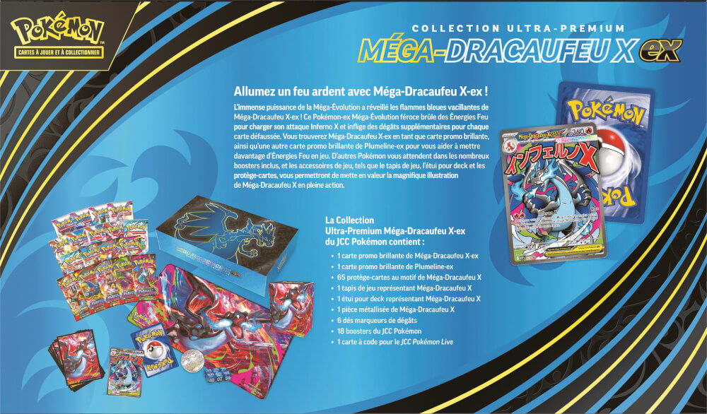 Photo du dos du coffret Pokémon Ultra-Premium de Méga-Dracaufeu X