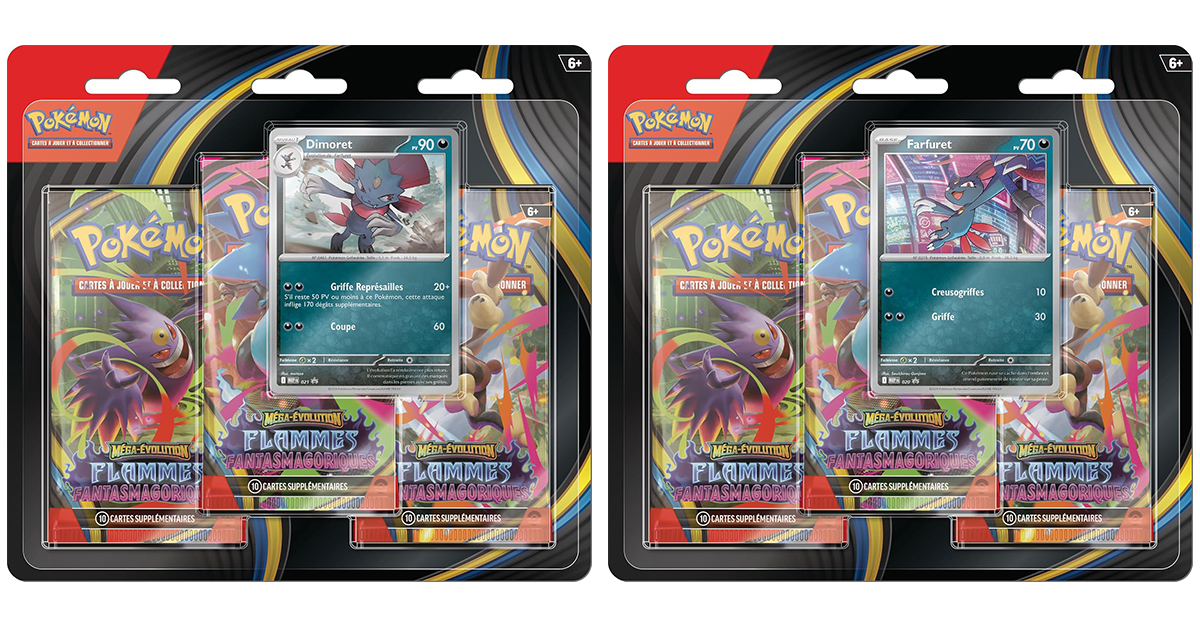 Tripack 3 boosters Pokémon ME02 Flammes Fantasmagoriques Farfuret et Dimoret