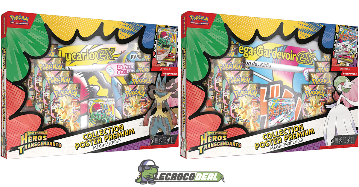 Coffrets Pokémon ME2.5 Héros Transcendants Poster Premium de Méga-Lucario et Méga-Gardevoir : où les acheter ?