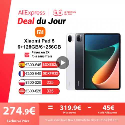 Xiaomi Mi Pad 5 11  » 128 Go à 274€