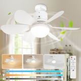 ROSNEK Ventilateur-plafonnier E27 avec lumière (3 couleurs) – Silencieux, 3 vitesses