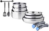 Arthur Martin – Batterie de cuisine induction en Inox –   10 pièces – Poignée amovible