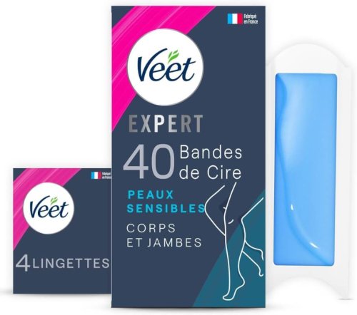 Veet EXPERT – 40 Bandes de cire froide Corps & Jambes – Peaux Sensibles