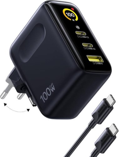 Baseus Picogo – Chargeur USB C 100W, GaN – 2 ports USB-C et 1 USB-A