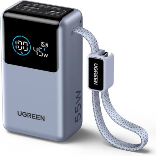 UGREEN Nexode 55W – Batterie externe charge rapide 10000mAh, Câble USB C intégré à 35,98€
