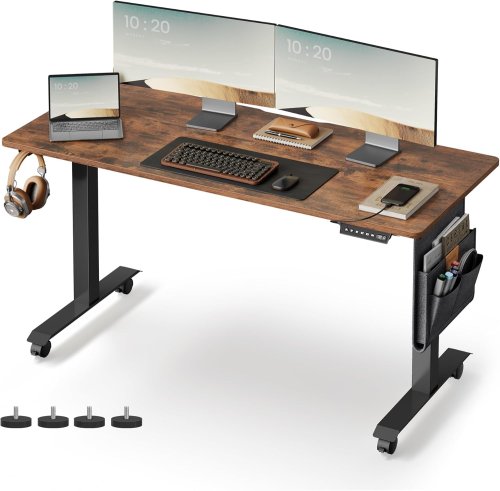 VASAGLE Bureau Assis-Debout 60 x 140 cm, mémoire 4 hauteurs