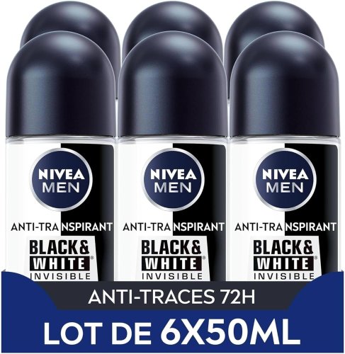 NIVEA MEN Déodorant Homme Bille – Black & White Invisible (6 x 50ml) à 8,69€