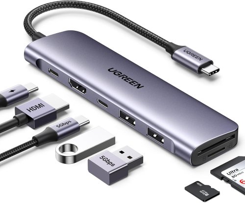 UGREEN Revodok – Hub 7 en 1 – USB C, HDMI 4K, Lecteur de Carte SD TF à 16,14€