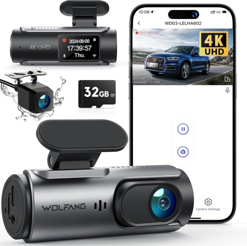 WOLFANG – Dashcam Ultra HD 4K Voiture Avant Arrière, avec fonctions avancées