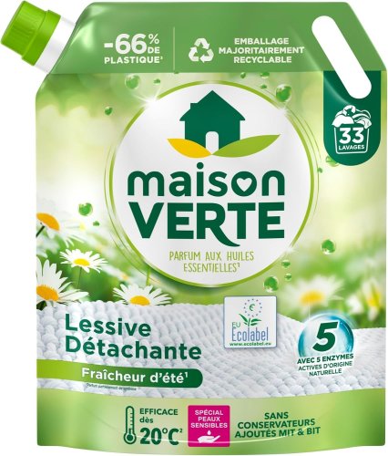 -49% Maison Verte – Recharge Lessive Détachante « Fraîcheur d&rsquo;éte » – Peaux sensibles, dès 20°C