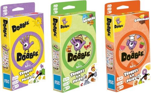 Lot de 3 jeux Dobble : Classique, Animaux et Gourmandise à 15,52€