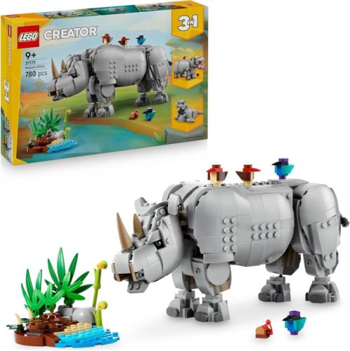 LEGO Creator 3-en-1 Animaux sauvages : Le Rhinocéros majestueux et les oiseaux