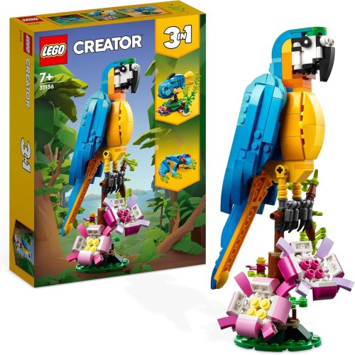 LEGO 31136 Creator 3-en-1 Le Perroquet Exotique, avec Grenouille et Poisson