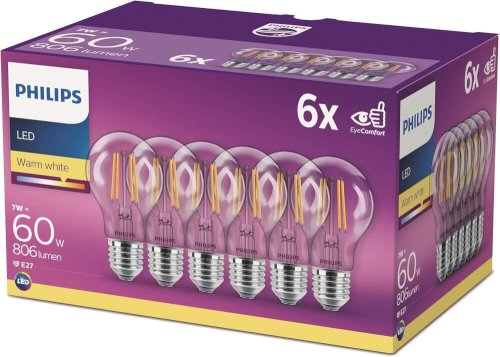 Philips – 6 Ampoules LED Standard E27 60W transparent