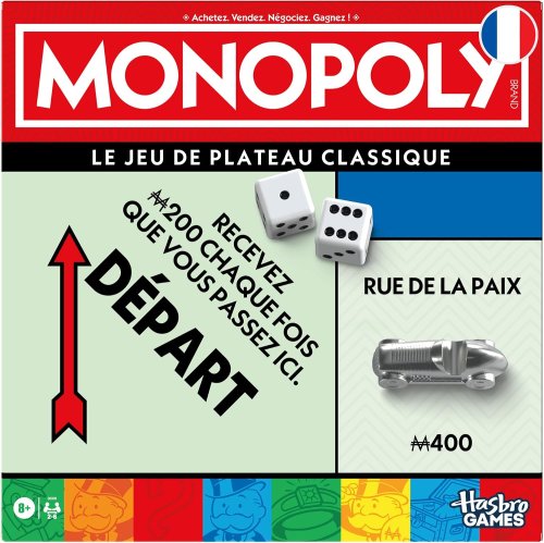 Monopoly – Jeu avec boîte de rangement et pions grand format – Version française à 12,86€