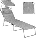 SONGMICS – Chaise longue pliable avec pare-soleil et dossier réglable, 193 x 53 x 29 cm, charge 150 kg