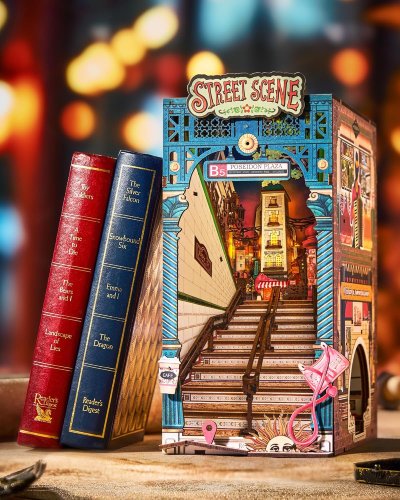 Rolife Book Nook Scene de Rue – Kit Porte-Livres en Bois 3D – DIY