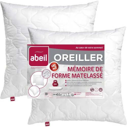 ABEIL Lot de 2 Oreillers à mémoire de forme matelassés- 60×60 cm