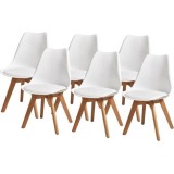 Lot de 6 chaises BJORN – Simili blanc – Pieds en hêtre