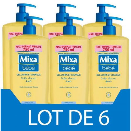 [Lot de 6] MIXA BEBE Gel très doux 2-en-1 corps et cheveux – 750 ml