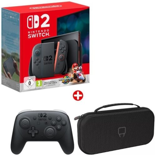 Pack Nintendo : Console Nintendo Switch 2 + Mario Kart World (Code) + Manette Switch Pro 2 + Housse de transport